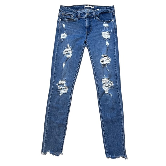 Women’s Levi’s 711 Distressed Raw Hem Skinny Jeans Size 27 - Picture 1 of 6